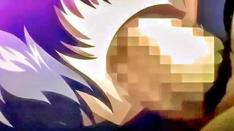 Purple-haired busty hentai girl in explicit pixelated pose from Kangoku Senkan 2