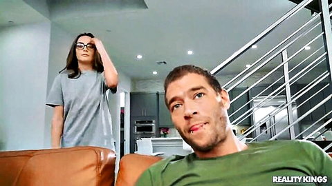 Aften Opal in gray tee sneaks on Xander Corvus for sneaky sex creampie