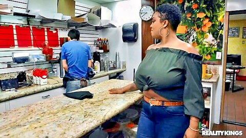 Layton Benton in busty green off-shoulder top teasing with man