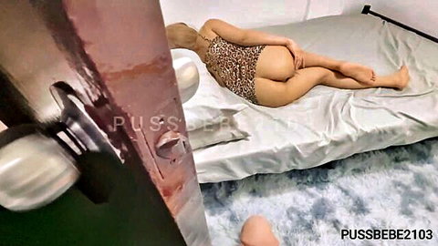 Filipina in leopard print bodysuit caught cheating on bed