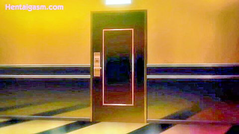 Hentai anime scene from Seika Jogakuin: mysterious door in yellow hallway