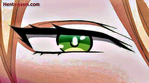Intense green anime eye close-up in seductive hentai scene from Class De Otoko Wa Boku Hitori