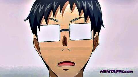 Shocked anime boy with glasses open mouth surprised expression hentai