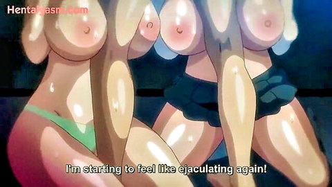Hentai anime girls with big exposed breasts in bikini and skirt, erotic pose
