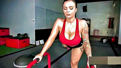 Payton Preslee in red sports bra showing huge tits during workout