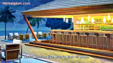 Uncensored hentai anime mother at tropical beach bar scene