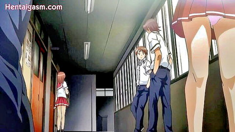 Uncensored hentai Kanojo 2: anime schoolgirl upskirt panties view with boys in uniform