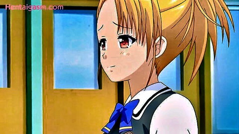 Sad orange-haired anime schoolgirl in uniform from Tsugunai hentai