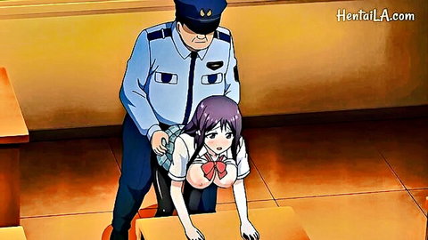 Anime police officer fucks bent-over schoolgirl in uniform from behind