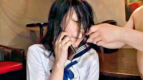 Petite Japanese teen in sailor uniform, emotional CNC deepthroat with older men