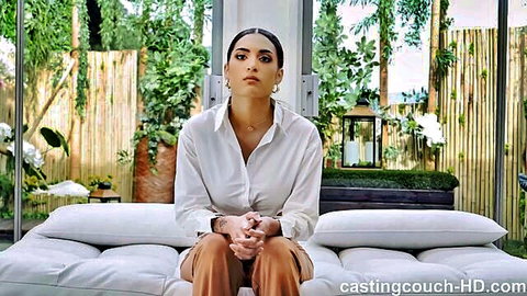 Jaidah, stunning Latina in white shirt on casting couch interview