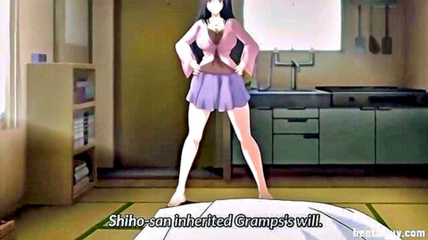 Shiho huge breasted widow aunt in pink blouse and short purple skirt hentai