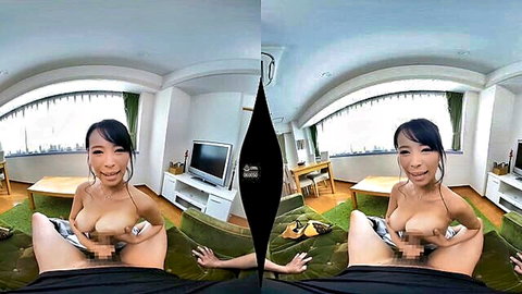 Smiling Asian woman nude and exposed in POV VR JAV scene