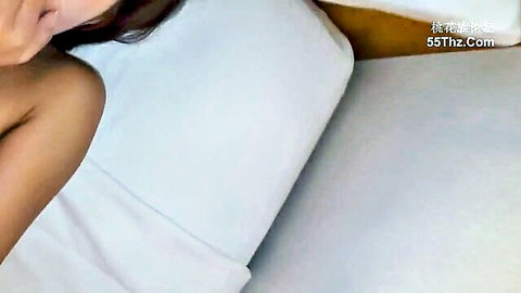 Beautiful Japanese girl first uncensored shoot, lying nude on bed