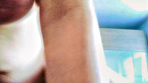 Curvy amateur MILF bubble butt in white panties pulled down in steamy blue bathroom POV