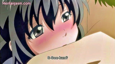 Blushing anime girl with dark hair in surprised intimate close-up
