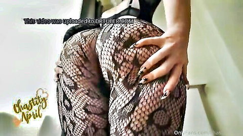 Chastity April teases with big ass in mesh snake lingerie, soft femdom solo