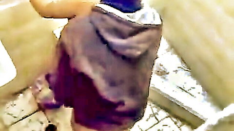 Amateur white babe bending over in public bathroom towel slipping off exposing bare juicy ass cheeks