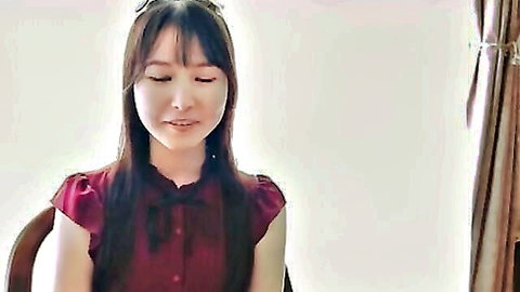Amateur Asian teen beauty with small tits in red blouse masturbating