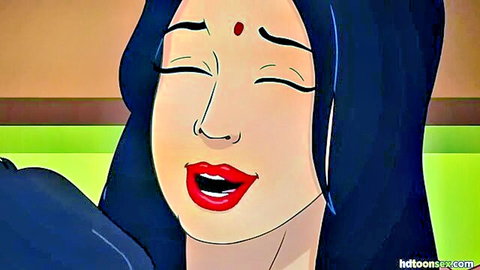 Seductive Indian MILF RB in cartoon porn animation, moaning with red lips