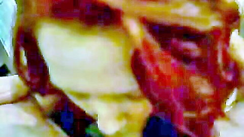 Blurry brunette amateur's face drenched in thick semen after blowjob facial