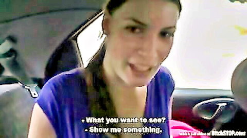 Olimpia, beautiful German babe smiling in car