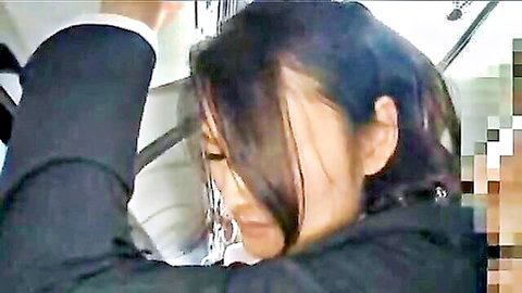 Japanese woman giving blowjob and sex on public bus, intense action
