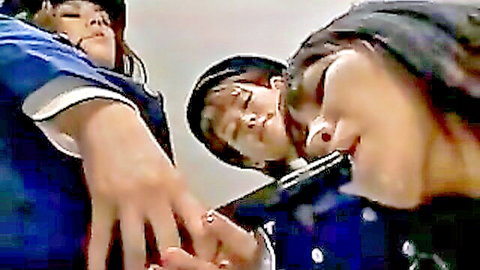Petite Japanese lesbians in tight military uniforms kissing passionately close-up