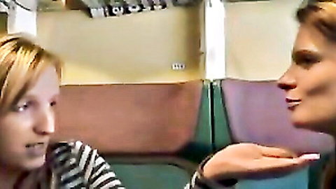 Blonde German girls chatting intimately on train, teasing quickie vibe