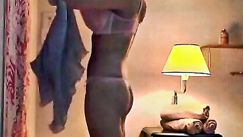 Slim Japanese babe in white bra and panties bends over showing juicy round ass in massage room