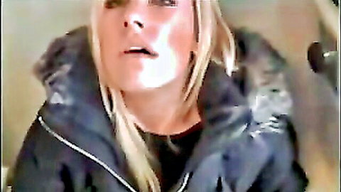 Blonde woman with open mouth and parted lips in seductive POV closeup ready for blowjob