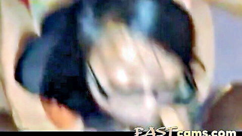 Blurry close-up of Asian college girl deepthroating BBC