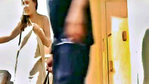 Topless petite brunette teen seduces teacher in locker room exposing perky tits