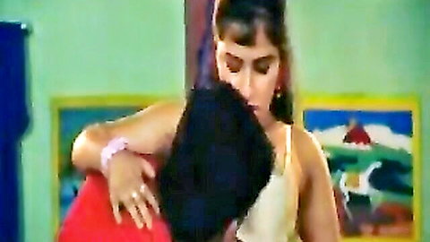 Indian beauty with big tits passionately kissed on neck by lover from behind