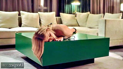 Blonde Kenna James nude on elegant green table, dirty sex vibe