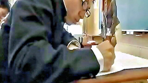 Kotone Amamiya as seductive Asian teacher in classroom office scene