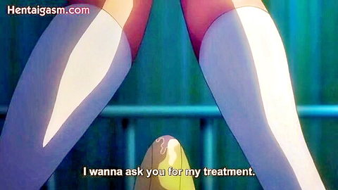 Hentai girl in white stockings spreads legs for treatment in Sakusei Byoutou 4
