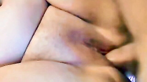 Busty brunette BBW Monet in explicit close-up vaginal penetration