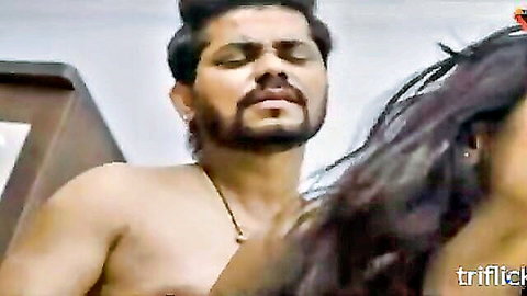 Shirtless bearded Indian hunk embraces long-haired brunette babe in intimate lingerie tease