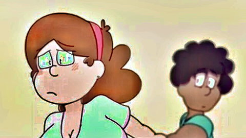 Mabel Pines big tits cleavage held by surprised ebony boy's hand in cartoon parody