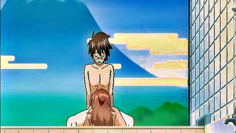 Hentai babe with big ass and huge tits rides cock reverse cowgirl in steamy bathroom