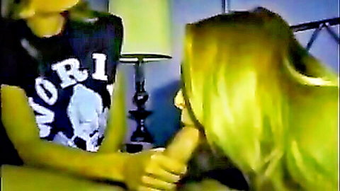 Blonde wife and friend giving blowjob in morning threesome wakeup