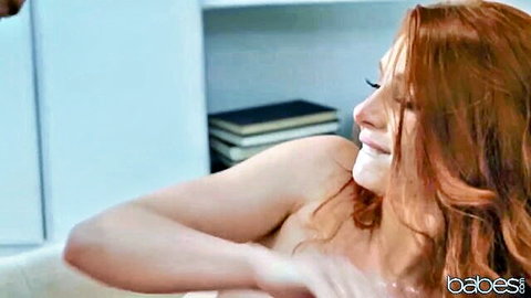Lacy Lennon redhead babe smiling topless seductively
