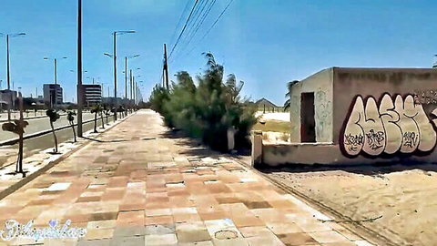 Sunny beach walkway for teen big boobs outdoor fuck scene
