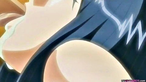 Hentai anime girl with blue hair moaning in ecstasy during penetration