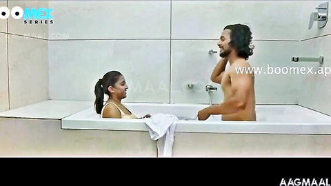 Tamil couple in steamy bathtub scene from Muthal Papam web series, big ass babe relaxing