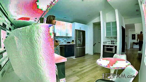 Ana Rose in green towel seducing stepbro in kitchen, perfect curvy body