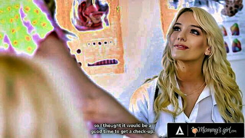 Blonde patient Lily Larimar flirts with doctor Kenna James during checkup