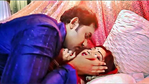 Busty Indian bride passionately kissed by groom in wedding saree