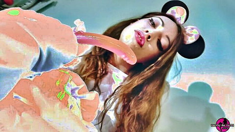 Sissy Sasha in Mickey Mouse ears gets face licked in erotic cosplay tease